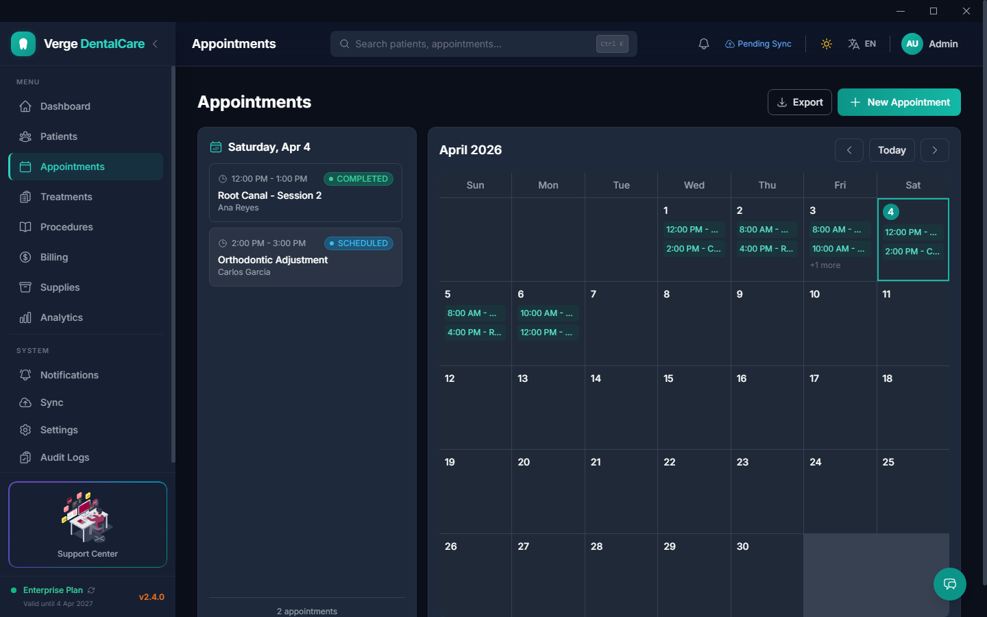 Appointments — drag-and-drop calendar with automated Viber and email reminders
